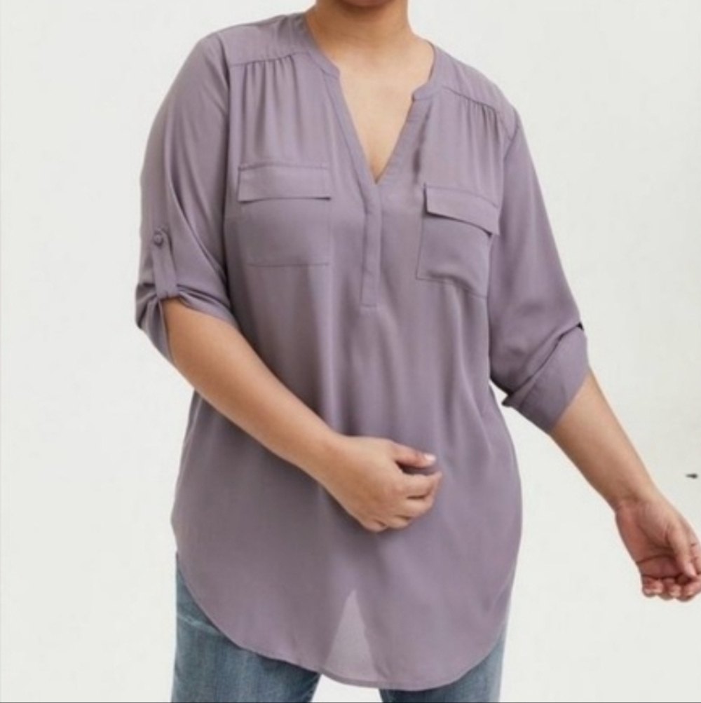 Torrid Harper Georgette Pullover 3/4 Sleeve Lilac